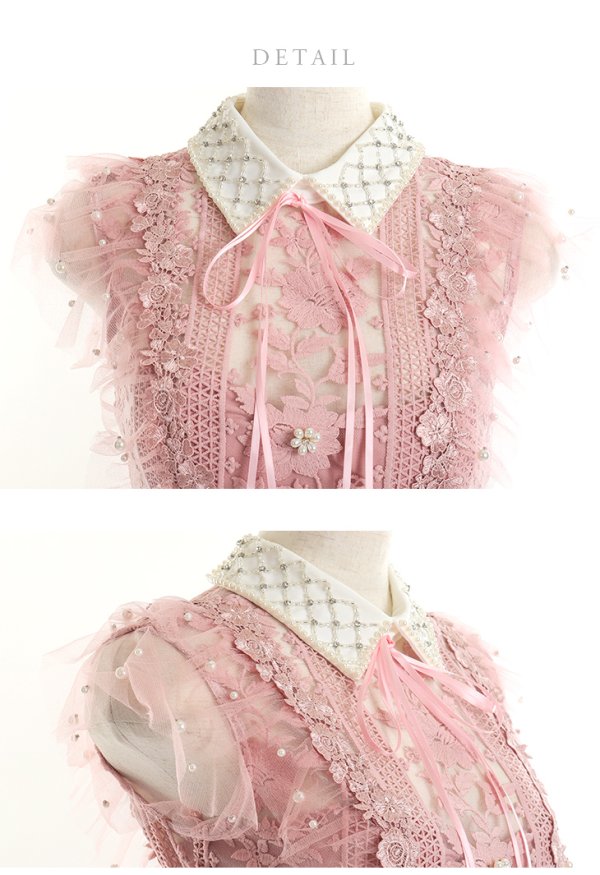 画像21: XSサイズあり【ROBE de FLEURS/ローブドフルール】ビジュー襟/ フラワーレース/ タイト/ ミニドレス/ キャバドレス[OF2] (21)