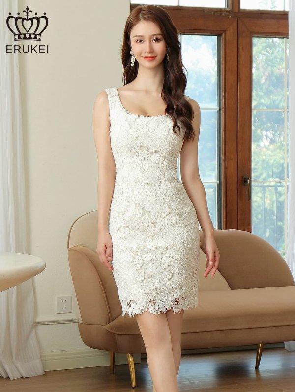 画像23: XS-Lサイズあり【ERUKEI エルケイ】 シンプル/ ワンカラー/ フラワーレース/ ノースリーブ/ タイト/ ワンピース/ ミニドレス/ キャバドレス[OF2] (23)