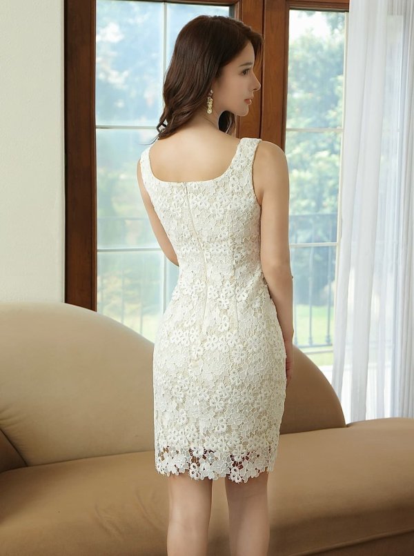 画像26: XS-Lサイズあり【ERUKEI エルケイ】 シンプル/ ワンカラー/ フラワーレース/ ノースリーブ/ タイト/ ワンピース/ ミニドレス/ キャバドレス[OF2] (26)