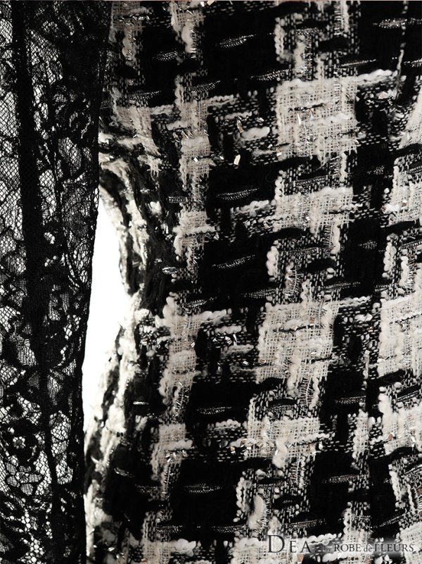 画像6: Lサイズあり【DEA./ディア】ツイード/ レーススリーブ/ 七分袖/ 長袖/ タイト/ ミニドレス/ キャバドレス【OF08】 (6)