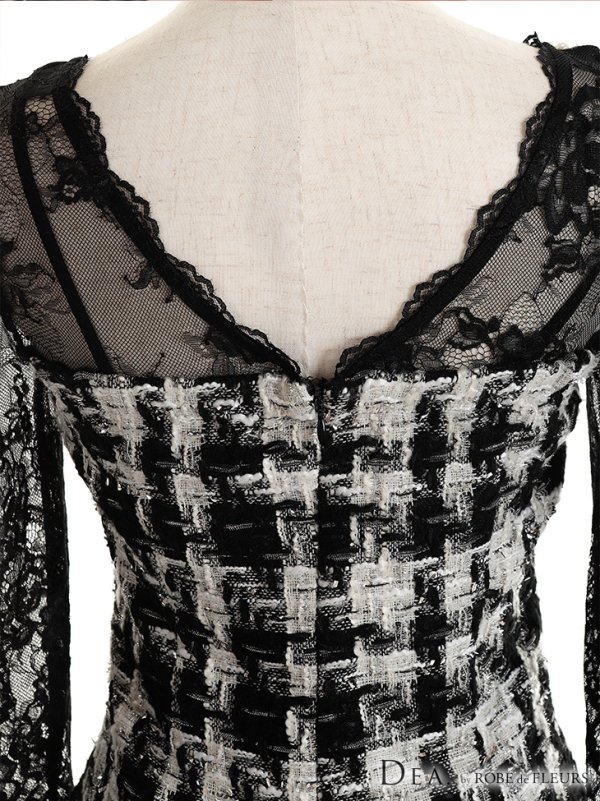 画像8: Lサイズあり【DEA./ディア】ツイード/ レーススリーブ/ 七分袖/ 長袖/ タイト/ ミニドレス/ キャバドレス【OF08】 (8)