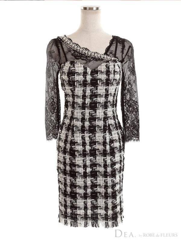 画像9: Lサイズあり【DEA./ディア】ツイード/ レーススリーブ/ 七分袖/ 長袖/ タイト/ ミニドレス/ キャバドレス【OF08】 (9)