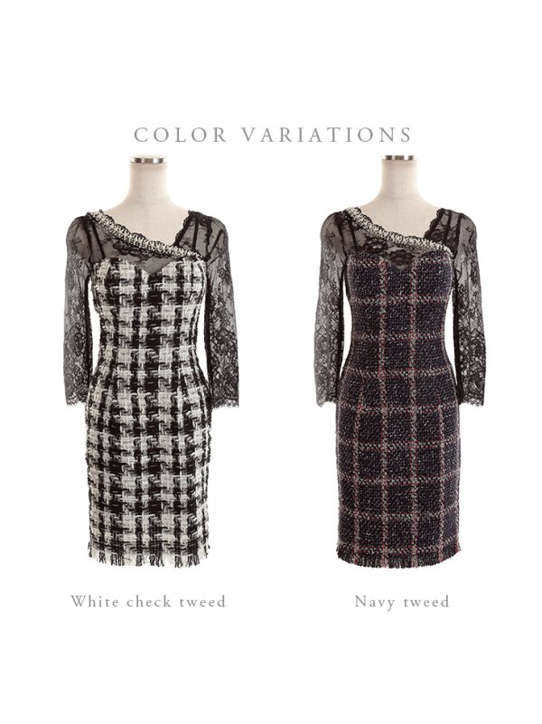 画像10: Lサイズあり【DEA./ディア】ツイード/ レーススリーブ/ 七分袖/ 長袖/ タイト/ ミニドレス/ キャバドレス【OF08】 (10)