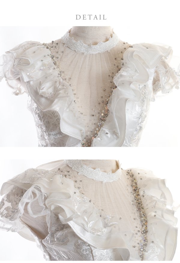 画像13: 【ROBE de FLEURS/ローブドフルール】ビジューライン/ Vカット/ フリルスリーブ/ 刺繍レース/ タイト/ ミニドレス/ キャバドレス[OF08] (13)