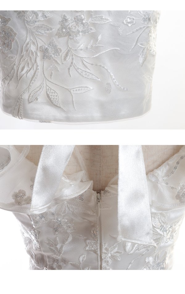 画像14: 【ROBE de FLEURS/ローブドフルール】ビジューライン/ Vカット/ フリルスリーブ/ 刺繍レース/ タイト/ ミニドレス/ キャバドレス[OF08] (14)