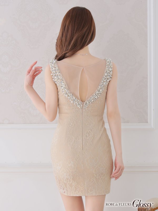 画像4: XSサイズあり【Glossy/グロッシー】レース /パール /ビジュー/ ノースリーブ/ タイト/ ミニドレス/ キャバドレス【OF08】 (4)