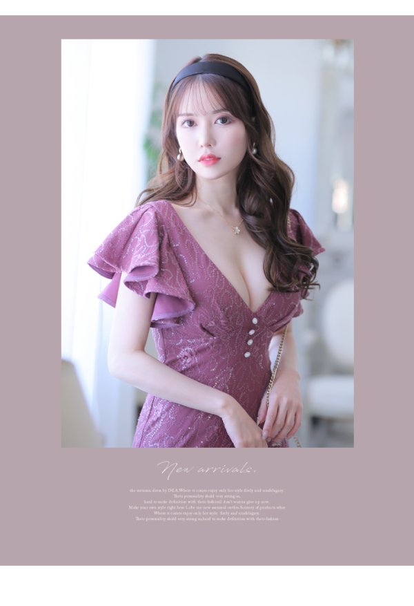 画像4: Lサイズあり【DEA./ディア】マーメイド/ 総レース/ フリル/ ワンピース/ 膝丈/ ミディアム/タイト/ ミニドレス/ キャバドレス【OF08】 (4)