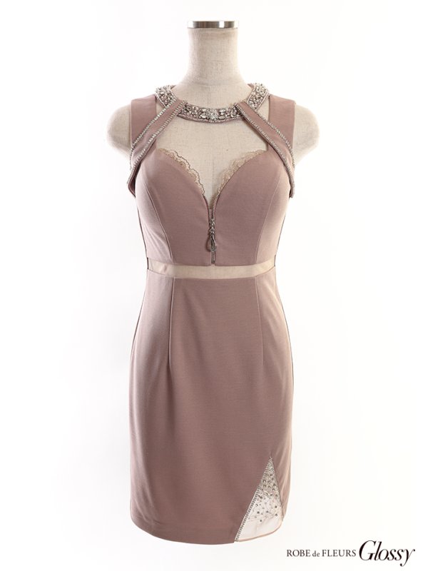 画像18: XSサイズあり【Glossy/グロッシー】フロントジップ/ ZIP ウエストシースルー/ ビジュー/ ストレッチ/ タイト/ ミニドレス/ キャバドレス【OF08】 (18)