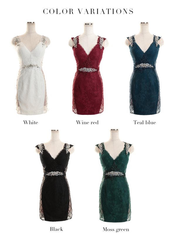 画像15: XSサイズあり【Glossy/グロッシー】ブロックチュール/ ビジュー/ レース/ タイト/ ミニドレス/ キャバドレス【OF08】 (15)