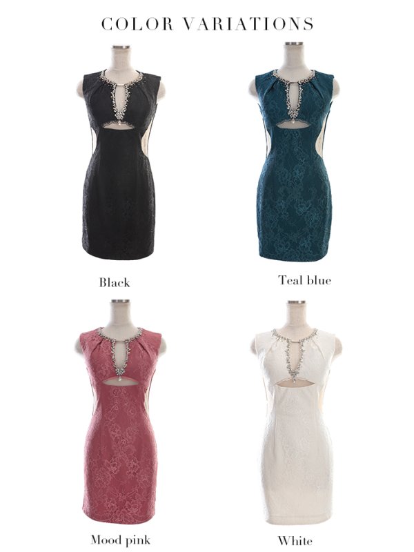 画像14: 【Glossy/グロッシー】総レース/ バストカットデザイン/ ビジュー/ タイト/ ミニドレス/ キャバドレス【OF08】 (14)