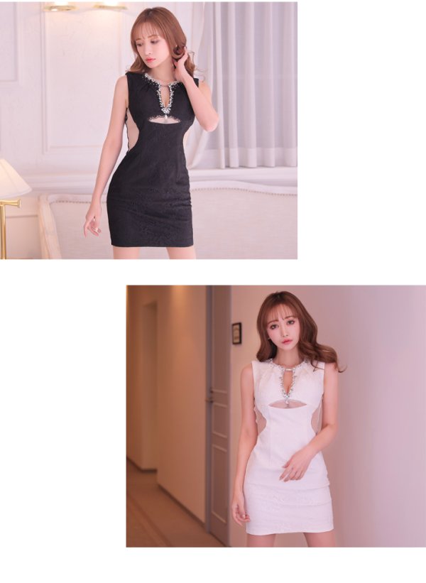 画像5: 【Glossy/グロッシー】総レース/ バストカットデザイン/ ビジュー/ タイト/ ミニドレス/ キャバドレス【OF08】 (5)