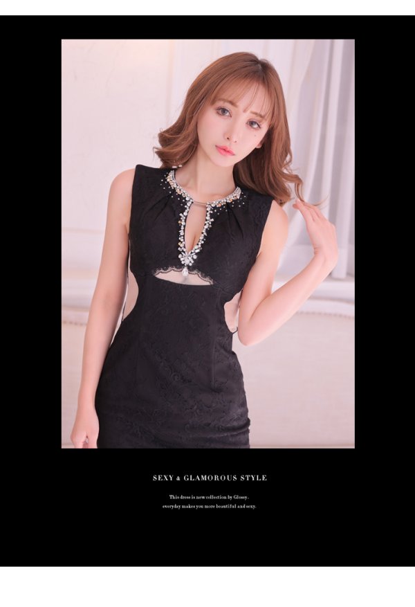 画像2: 【Glossy/グロッシー】総レース/ バストカットデザイン/ ビジュー/ タイト/ ミニドレス/ キャバドレス【OF08】 (2)