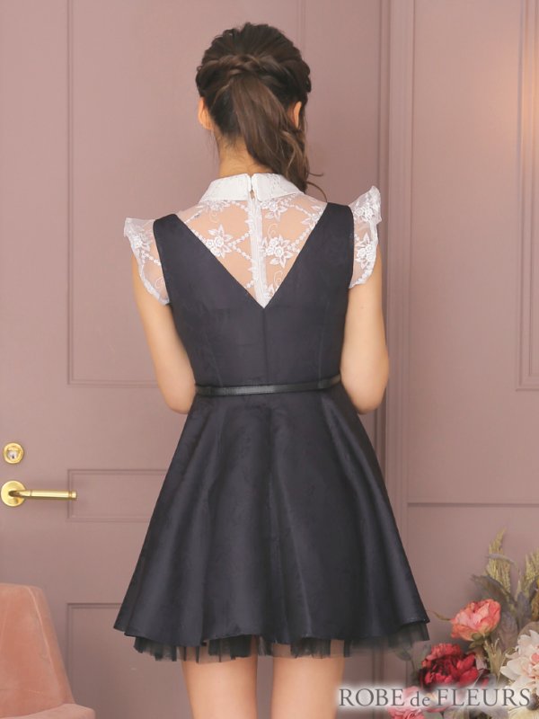 画像4: 【ROBE de FLEURS/ローブドフルール】パール/襟/ ベルト付き/ラウンドカラー/ フレア/ ミニドレス/ キャバドレス[OF08] (4)