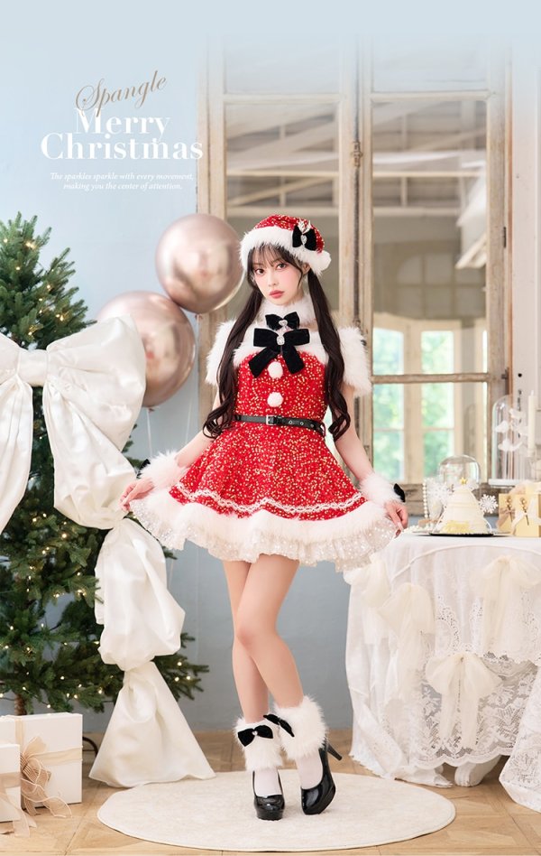 画像3: 【即日発送！】【クリスマスコスプレ9点セット】【Malymoon/マリームーン】スパークリージュエルリボンサンタ【SM-ML/2カラー】[OF03] (3)