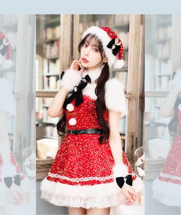 画像2: 【即日発送！】【クリスマスコスプレ9点セット】【Malymoon/マリームーン】スパークリージュエルリボンサンタ【SM-ML/2カラー】[OF03] (2)