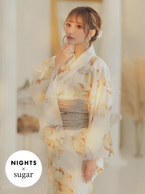 画像3: 【即日発送】【NIGHTS掲載】グレイッシュイエロー牡丹浴衣【浴衣３点セット 浴衣/帯/下駄】[OF04] (3)