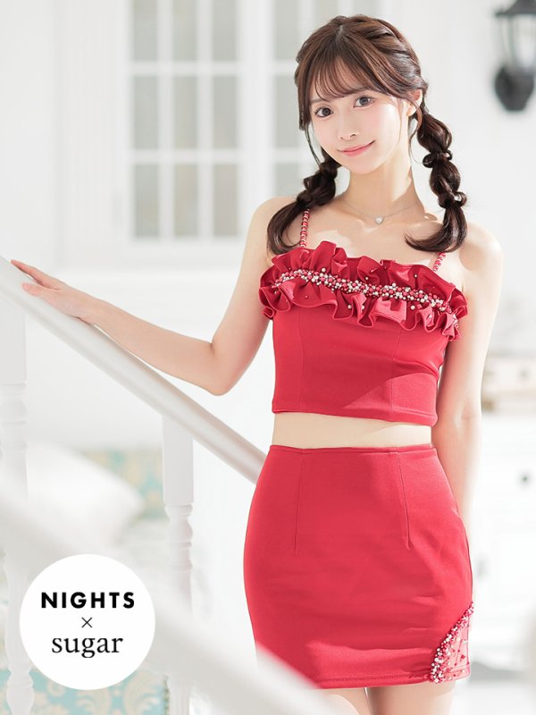 画像2: 【NIGHTS掲載】XSサイズあり【ANGEL R/エンジェルアール】バストフリル/ パール/ ビジュー/ ベアトップ/ セパレート/ タイト/ ミニドレス/ キャバドレス[OF2] (2)