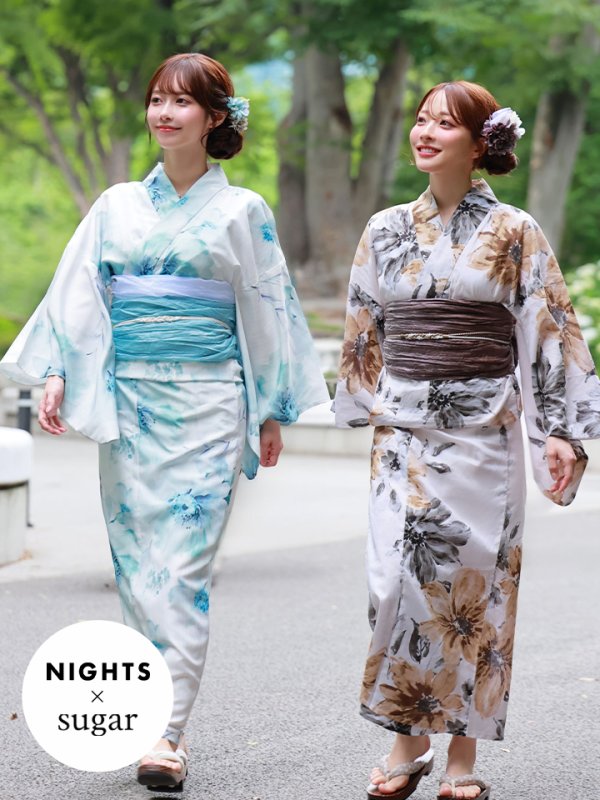 画像3: 【即日発送】【NIGHTS掲載】ブルーグレイニュアンスフラワー浴衣【浴衣3点セット】[OF04] (3)