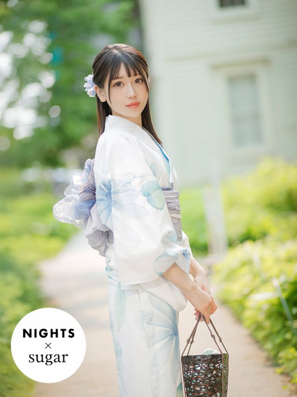 画像2: 【即日発送】【NIGHTS掲載】水彩ガーベラ柄浴衣【浴衣３点セット 浴衣/帯/下駄】[OF04] (2)