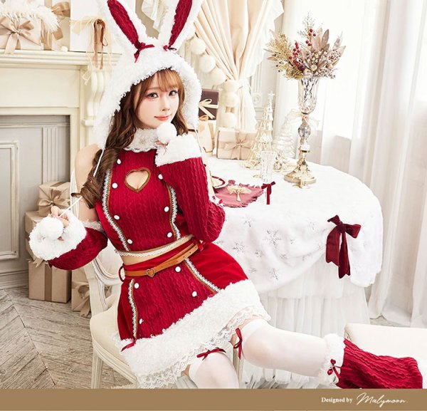 画像3: 【即日発送！】【クリスマスコスプレ7点セット】【Malymoon/マリームーン】ラブスペルニットバニーサンタ【フリーサイズ/2カラー】[HC03] (3)