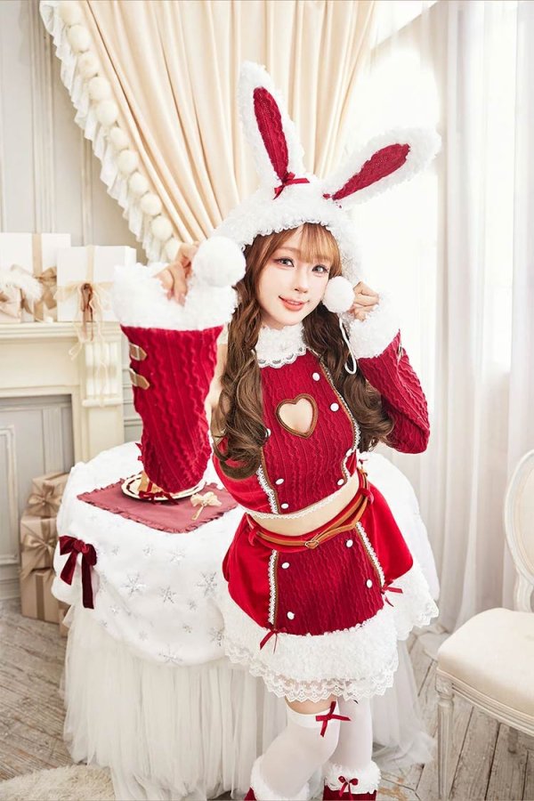 画像6: 【即日発送！】【クリスマスコスプレ7点セット】【Malymoon/マリームーン】ラブスペルニットバニーサンタ【フリーサイズ/2カラー】[HC03] (6)