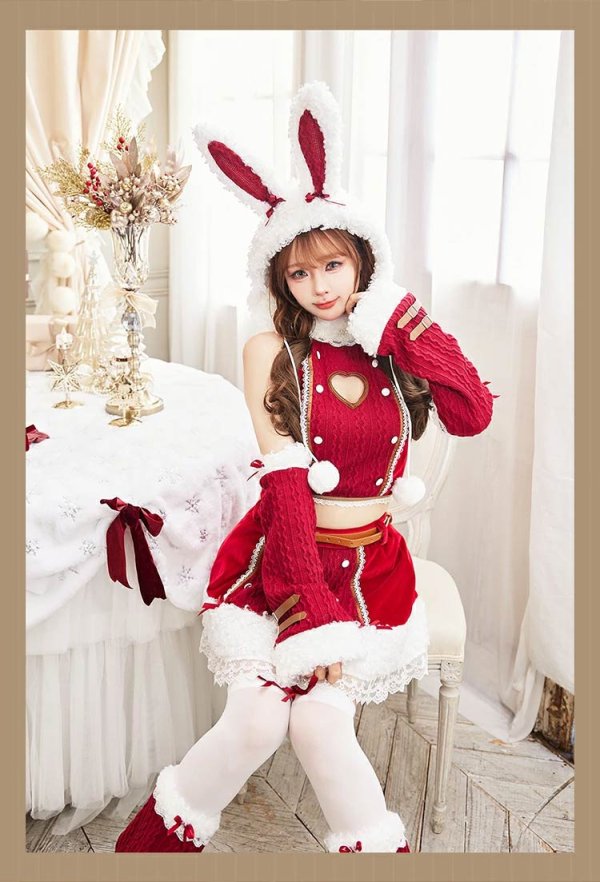 画像7: 【即日発送！】【クリスマスコスプレ7点セット】【Malymoon/マリームーン】ラブスペルニットバニーサンタ【フリーサイズ/2カラー】[HC03] (7)