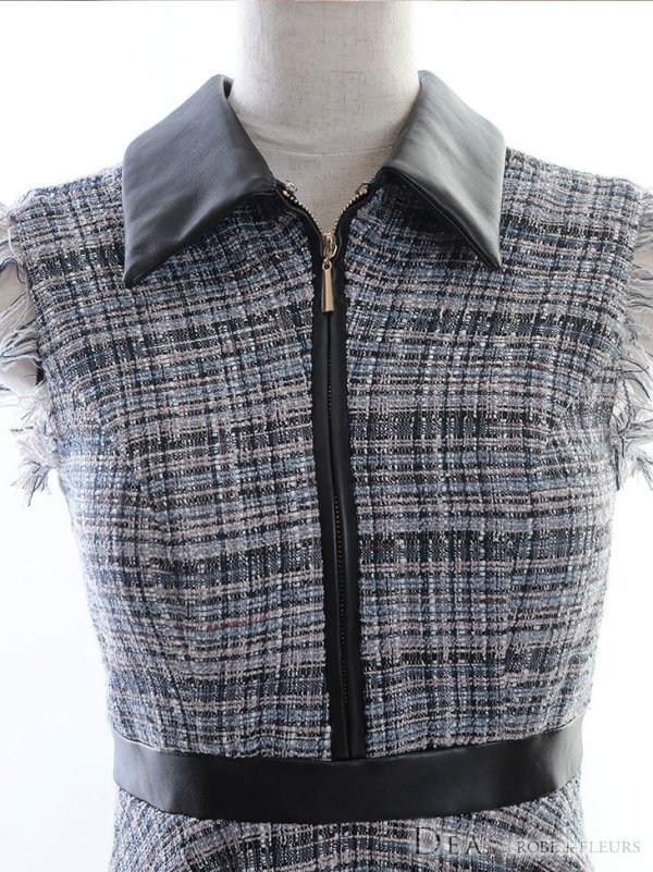 画像19: 門りょうちゃん着用☆sugar限定カラー☆Lサイズあり【DEA./ディア】襟フロントジップ/ ツイード/ ミディアム丈/ ひざ丈/ ミニドレス/ フレア/キャバドレス【OF08】 (19)