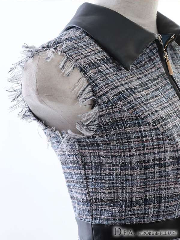 画像20: 門りょうちゃん着用☆sugar限定カラー☆Lサイズあり【DEA./ディア】襟フロントジップ/ ツイード/ ミディアム丈/ ひざ丈/ ミニドレス/ フレア/キャバドレス【OF08】 (20)