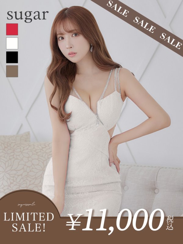 画像1: 【LIMITED SALE開催中！! 11月11日より順次発送予定】XSサイズあり☆【Glossy/グロッシー】フロントジップ/ バックチュール/ 総レース/ ノースリーブ/ タイト/ ミニドレス/ キャバドレス【OF08】 (1)