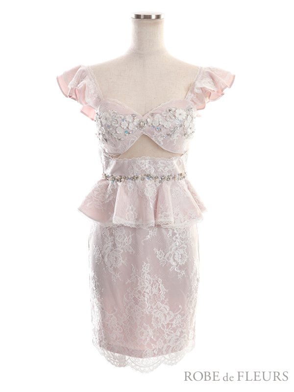 画像11: Lサイズあり【ROBE de FLEURS/ローブドフルール】立体フラワー/ シアー/ レース/ ペプラム/ タイト/ ミニドレス/ キャバドレス[OF08] (11)
