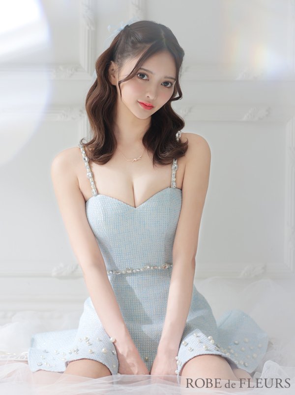 画像6: XSサイズあり【ROBE de FLEURS/ローブドフルール】スプリングツイード/ ビジュー/ パール/ セットアップ/ フレア/ ミニドレス/ キャバドレス[OF08] (6)