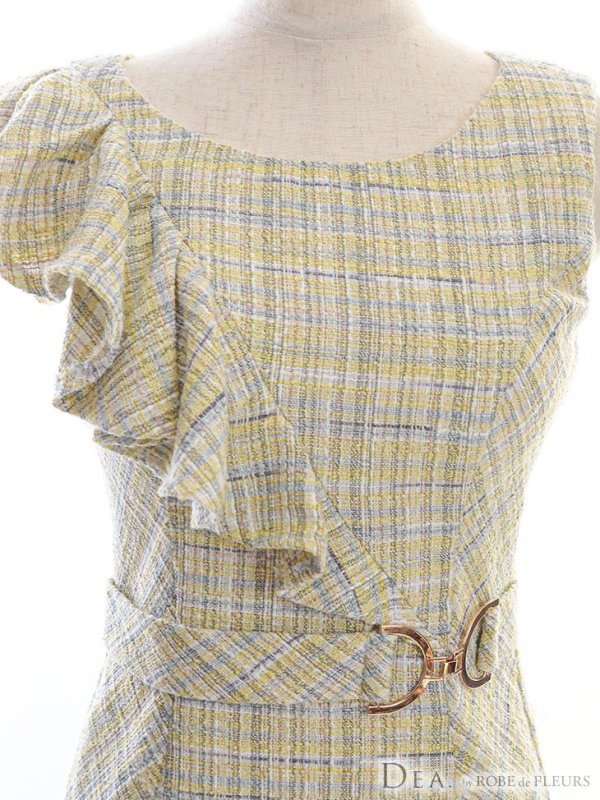 画像9: Lサイズあり【DEA./ディア】ツイード /フリル /アシンメトリー /ベルトデザイン /タイト/ ミニドレス/ キャバドレス【OF08】 (9)