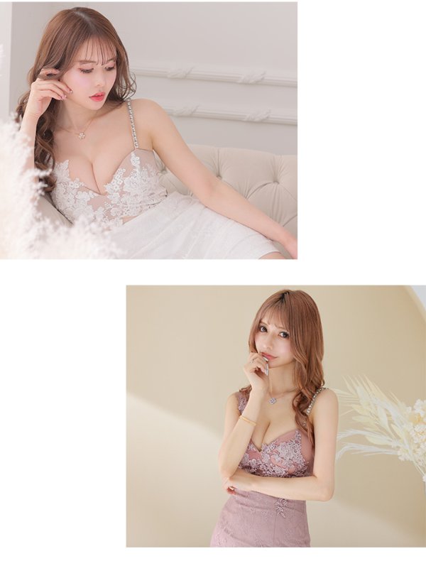 画像2: XSサイズあり【Glossy/グロッシー】アシンメトリー/ フラワーレース/ タイト/ ミニドレス/ キャバドレス【OF08】 (2)