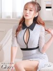 画像2: XSサイズあり【ROBE de FLEURS Glossy/ローブ・ド・フルール グロッシー】フロントジップ/ ZIP ストレッチ/ レース五分袖/ 長袖/ 袖あり/ レーススリーブ/ タイト/ ミニドレス/ キャバドレス[OF2] (2)