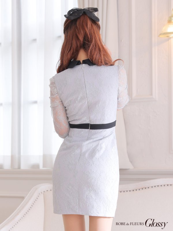 画像4: XSサイズあり【Glossy/グロッシー】フロントジップ/ ZIP ストレッチ/ レース五分袖/ 長袖/ 袖あり/ レーススリーブ/ タイト/ ミニドレス/ キャバドレス【HC02】 (4)