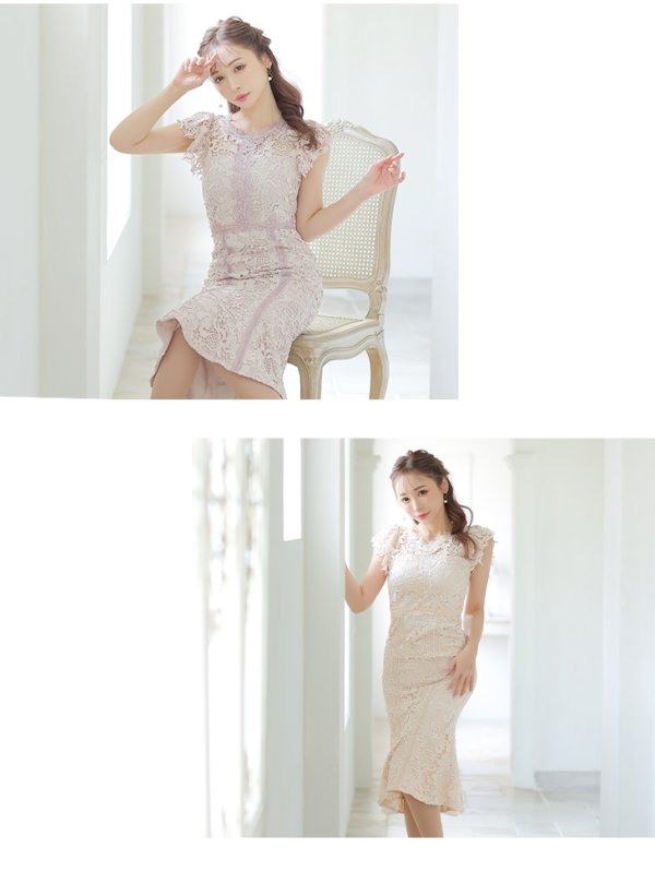 画像4: Lサイズあり【DEA./ディア】マーメイド/ フローラルレース/ ミディアム丈/ キャバドレス【OF08】 (4)