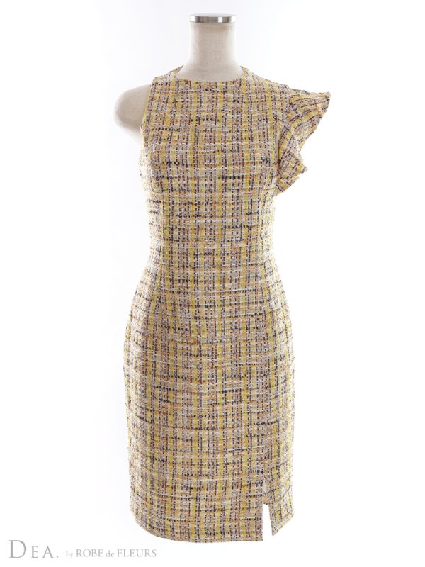 画像12: Lサイズあり【DEA./ディア】ラメツイード/ アシンメトリー/ フリル/ タイト/ ミディアム丈/ ワンピース/ ミニドレス/ キャバドレス【OF08】 (12)