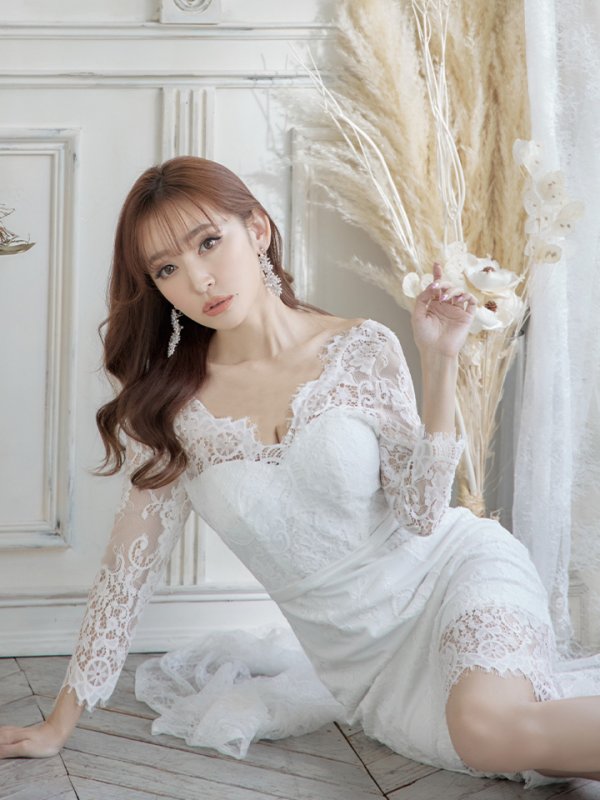 画像3: Lサイズあり!!【JEAN MACLEAN/ジャンマクレーン】フラワーレース/ バックシャン/長袖/ 7分袖/ タイト/ 膝丈/ミディアム/ ミニドレス/ キャバドレス【HC02】 (3)