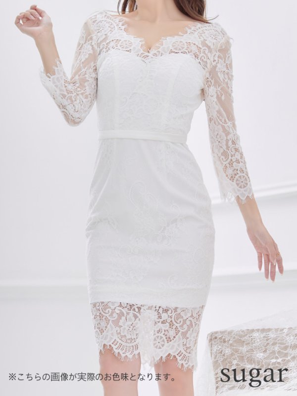 画像8: Lサイズあり!!【JEAN MACLEAN/ジャンマクレーン】フラワーレース/ バックシャン/長袖/ 7分袖/ タイト/ 膝丈/ミディアム/ ミニドレス/ キャバドレス【HC02】 (8)