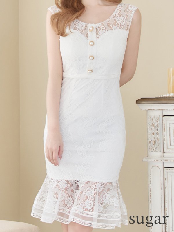 画像13: Lサイズあり【JEAN MACLEAN/ジャンマクレーン】マーメイド/ ワンピース/ 総レース/ ボタンデザイン/ ワンカラー/ タイト/ ひざ丈/ ミディアムドレス/キャバドレス【HC02】 (13)