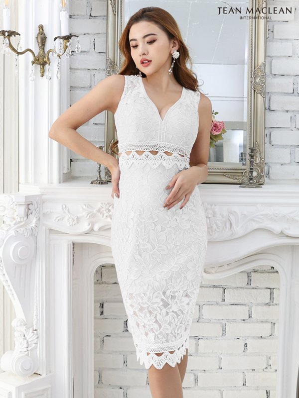 画像4: Lサイズあり!!【JEAN MACLEAN/ジャンマクレーン】 総レース/ ワンカラー/ ノースリーブ/ タイト/ ひざ丈/ ミディアムドレス/ ワンピース/ キャバドレス【HC02】 (4)