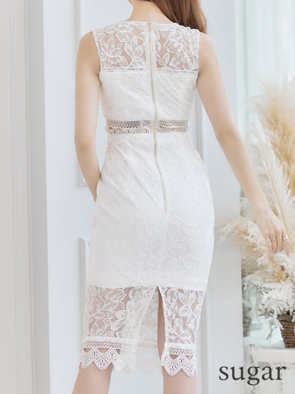 画像9: Lサイズあり!!【JEAN MACLEAN/ジャンマクレーン】 総レース/ ワンカラー/ ノースリーブ/ タイト/ ひざ丈/ ミディアムドレス/ ワンピース/ キャバドレス【HC02】 (9)