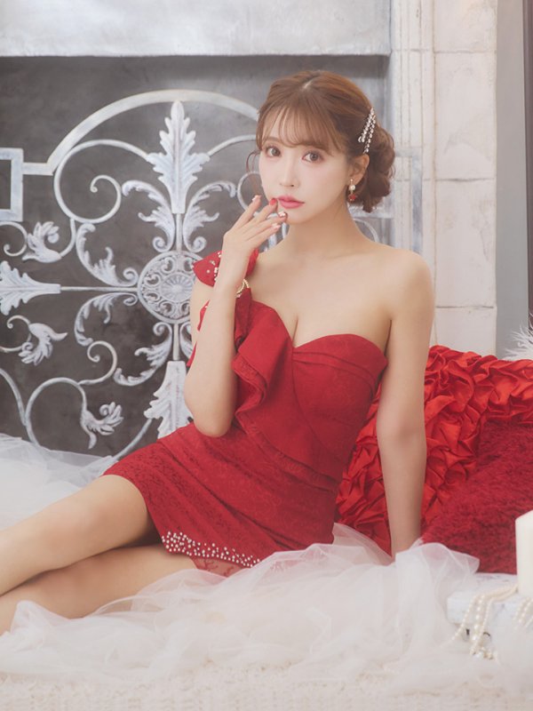 画像4: 【IRMA/イルマ】リボン/ ワンショル/ ベア/ フリル/ ビジュー/ パール/ タイト/ ミニドレス/ キャバドレス【HC02】 (4)