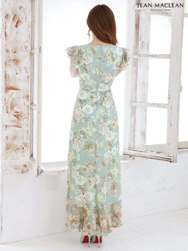 画像5: 【JEAN MACLEAN/ジャンマクレーン】 フラワープリント/ フリル/ ドレープ/ ワンピース/ マキシ丈/ Aライン/ キャバドレス【HC02】 (5)