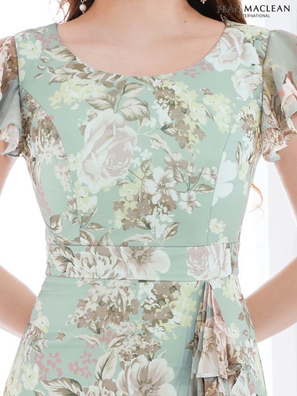 画像4: 【JEAN MACLEAN/ジャンマクレーン】 フラワープリント/ フリル/ ドレープ/ ワンピース/ マキシ丈/ Aライン/ キャバドレス【HC02】 (4)