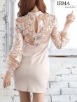 画像15: Lサイズあり☆【IRMA/イルマ】長袖/ 袖あり/ パフスリーブ/ レース/ 刺繍/ カットアウト/ ビジュー/ タイト/ ミニドレス/ キャバドレス【HC02】 (15)