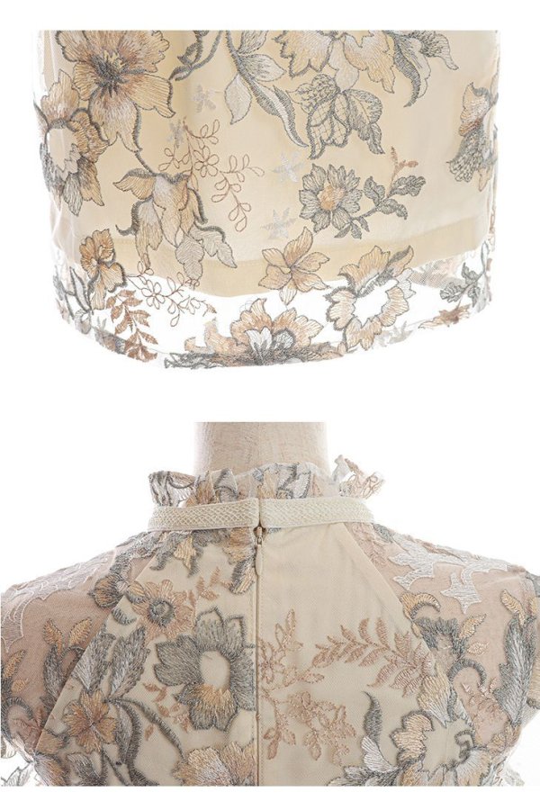 画像14: Lサイズあり【DEA./ディア】フラワーレース / フリル袖/ タイト/ ひざ丈/ ミディアムドレス/ ワンピース/ キャバドレス【OF08】 (14)