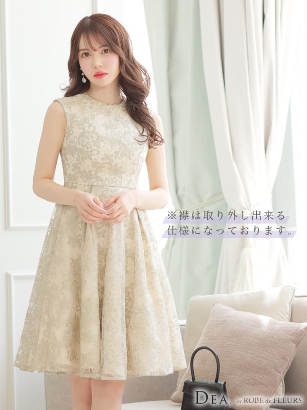 画像6: Lサイズあり【DEA./ディア】2WAY襟付き/ レース/ ノースリーブ/ クラシック/ ワンピース/ ひざ丈/ ミディアム/ キャバドレス【OF08】 (6)