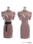 画像9: XSサイズあり【ROBE de FLEURS Glossy/ローブ・ド・フルール グロッシー】バストカット/ ジップ/ ZIP ベルト付き/ 半袖/ パフスリーブ/ タイト/ ミニドレス/ キャバドレス[OF2] (9)