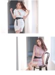 画像3: XSサイズあり【ROBE de FLEURS Glossy/ローブ・ド・フルール グロッシー】バストカット/ ジップ/ ZIP ベルト付き/ 半袖/ パフスリーブ/ タイト/ ミニドレス/ キャバドレス[OF2] (3)